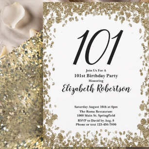 Convite Elegante de 101º Aniversário para Ela em D