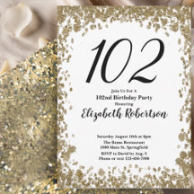 Convite Elegante de 102º Aniversário para Ela em D