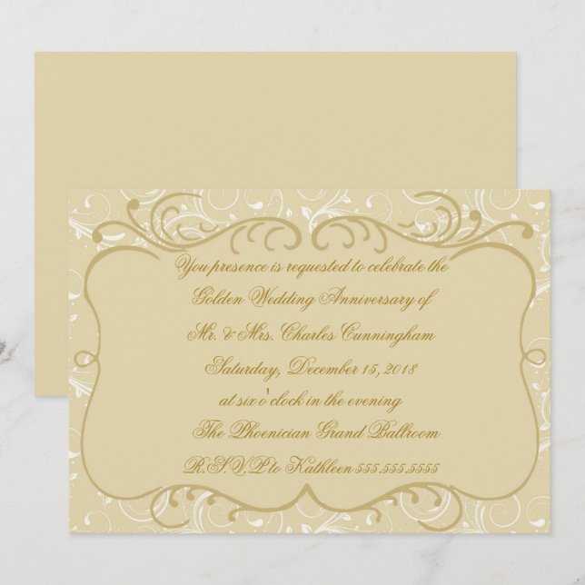 Convite Elegante de 50º Aniversário (Frente/Verso)