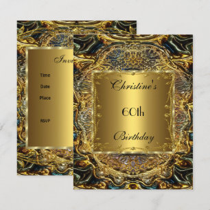 Convite Elegante de 60 Anos Preto Dourado Ornate 3