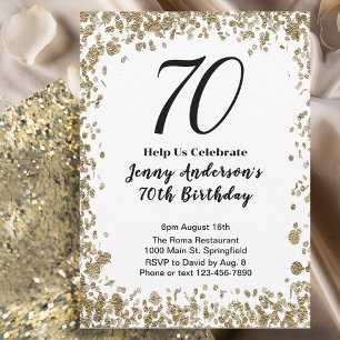 Convite Elegante de 70 Anos para Ela em Dourado