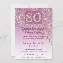Convite Elegante de 80º Aniversário com Brilho Dou
