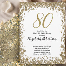 Convite Elegante de 80 Anos para Ela em Dourado