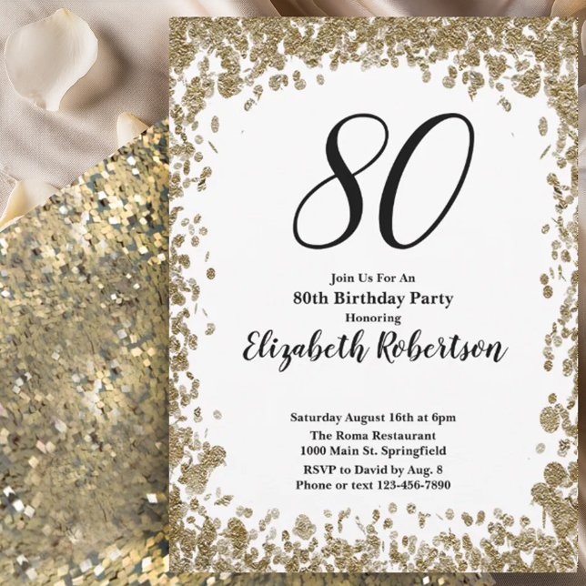 Convite Elegante de 80 Anos para Ela em Dourado (Criador carregado)