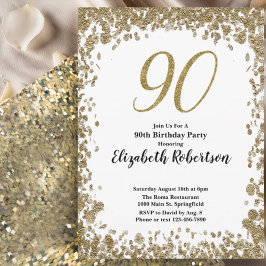 Convite Elegante de 90 Anos para Ela em Dourado