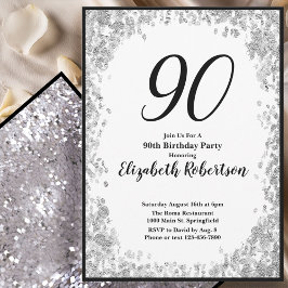 Convite Elegante de 90 Anos para Ela em Prata