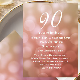 Convite Elegante de 90 Anos para Ela em Rosa