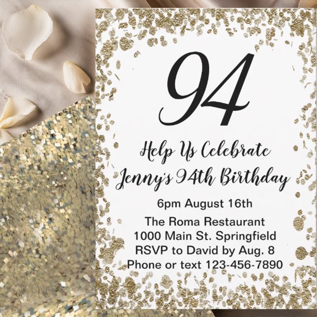 Convite Elegante de 94º Aniversário para Ela em Do (Criador carregado)