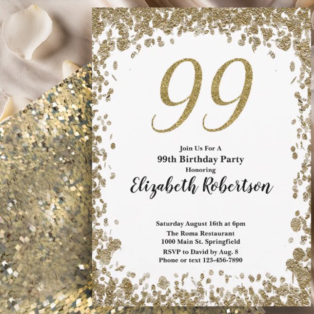 Convite Elegante de 99º Aniversário Para Ela em Do (Criador carregado)