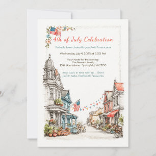 Convite Elegante de Aquarela para 4 de Julho Vinta