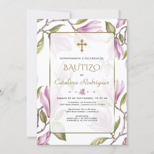 Convite Elegante De Bautizo Con Flores Baptism