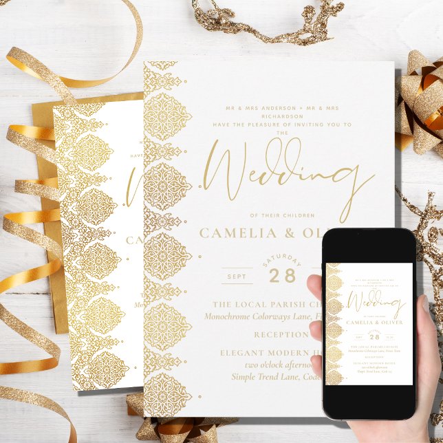 Convite Elegante De Casamento De Lugar Branco Dour (Criador carregado)