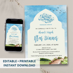 Convite Elegante de Iftar com Arco de Jardim em Aq