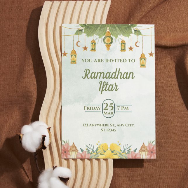 Convite Elegante de Iftar do Ramadan em Aquarela V (Elegant Green Watercolor Ramadan Iftar Invitation)