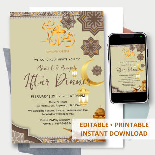 Convite elegante de Iftar do Ramadão em Creme e Do