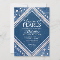 Convite Elegante de Jeans e Pérolas