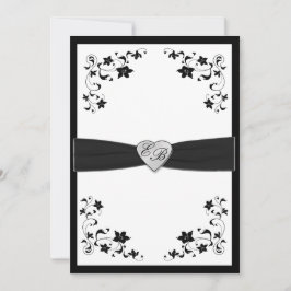 Convite Elegante de Monograma Branco e Preto