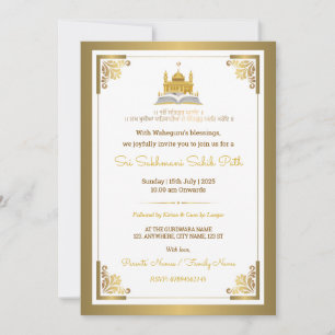 Convite Elegante de Ouro para o Sri Sukhmani Sahib