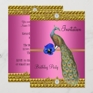 Convite Elegante de Pavão em Ouro