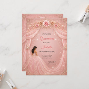 Convite Elegante de Quince Anos da Princesa Rosa