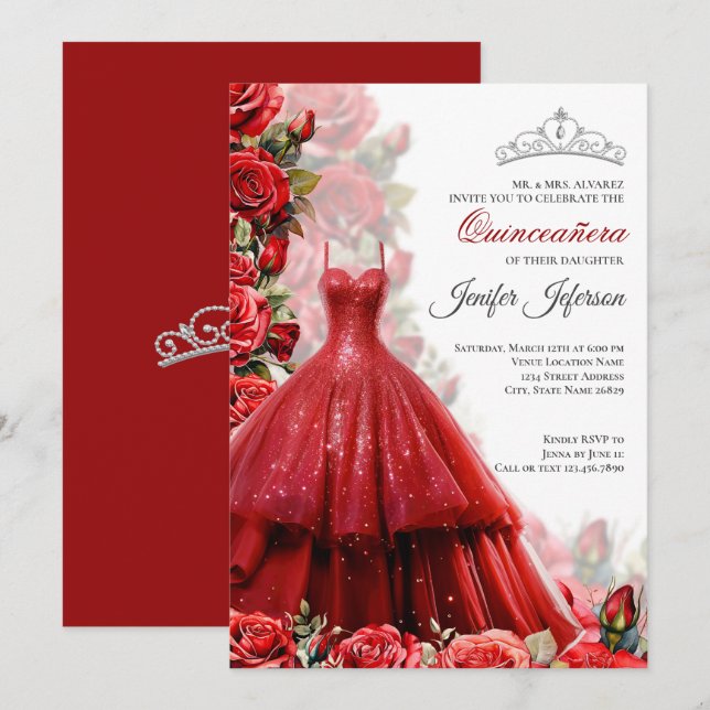 Convite Elegante de Quinceanera (Frente/Verso)
