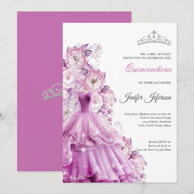 Convite Elegante de Quinceanera (Frente/Verso)