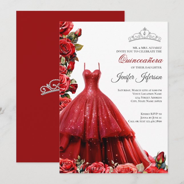 Convite Elegante de Quinceanera (Frente/Verso)
