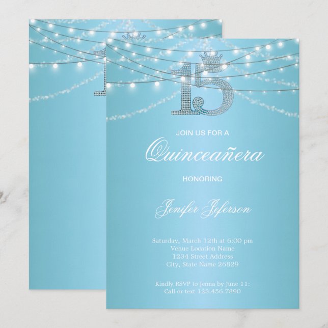 Convite Elegante de Quinceanera (Frente/Verso)