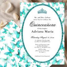 Convite Elegante de Quinceanera Borboletas Azuis
