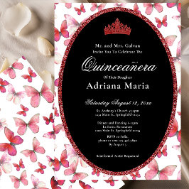 Convite Elegante de Quinceanera Borboletas Vermelh