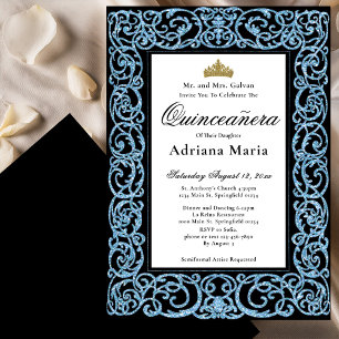 Convite Elegante de Quinceanera com Florais Azul C