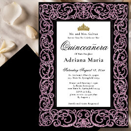 Convite Elegante de Quinceanera com Florais Rosa