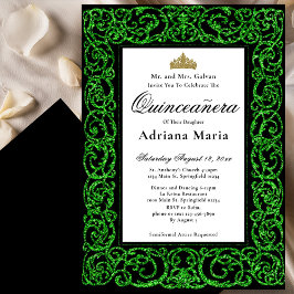 Convite Elegante de Quinceanera com Florais Verdes