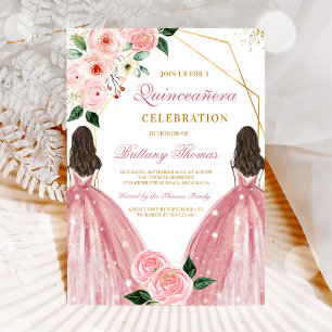 Convite Elegante de Quinceañera com Flores