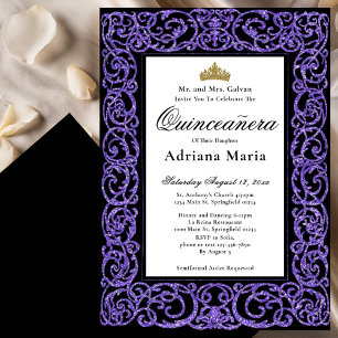 Convite Elegante de Quinceanera com Florões Roxos