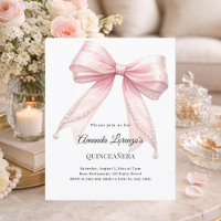 Convite elegante de Quinceanera com pérolas e laço