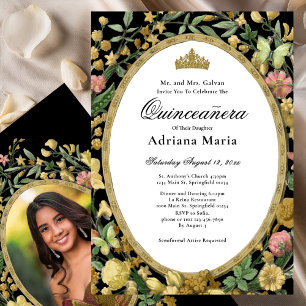 Convite Elegante de Quinceanera Floral Amarelo Dou