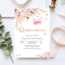 Convite Elegante de Quinceañera Rosa