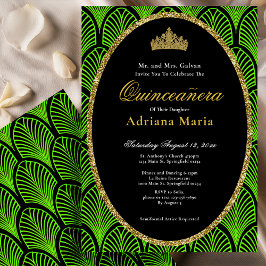 Convite Elegante de Quinze Anos em Verde Art Déco