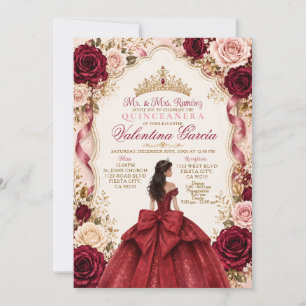 Convite Elegante de Rosa Vermelha para Festa de 15