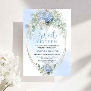 Convite Elegante de Sweet Sixteen Azul com Dourado