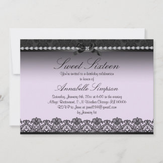 Convite Elegante de Sweet Sixteen em Renda Roxa e