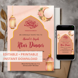 Convite Elegante de Terracota Floral para Jantar d