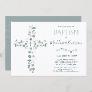 Convite elegante do baptismo - cruz floral