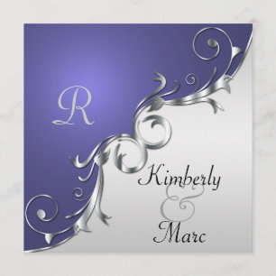 Convite elegante do casamento roxo e de prata