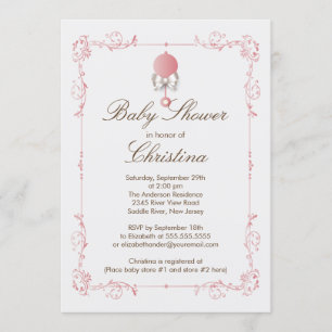 Convite elegante do chá de fraldas da menina do