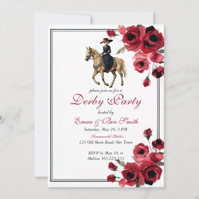 Convite Elegante do Derby de Kentucky Dama Cavalga (Frente)