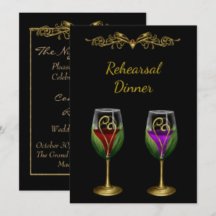 Convite elegante do jantar de ensaio com vinho