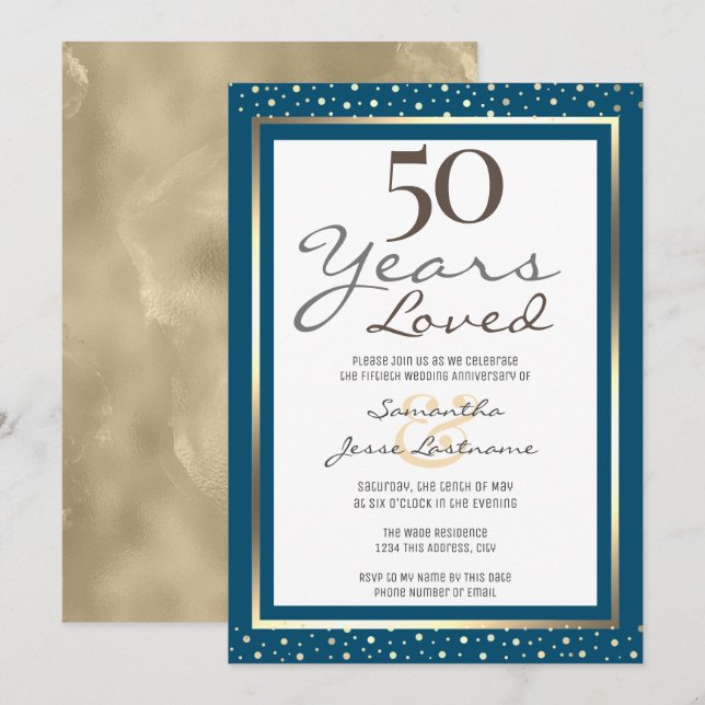 Convite Elegante Dourado para Bodas de Ouro (Frente/Verso)