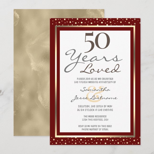 Convite Elegante Dourado para Bodas de Ouro (Frente/Verso)